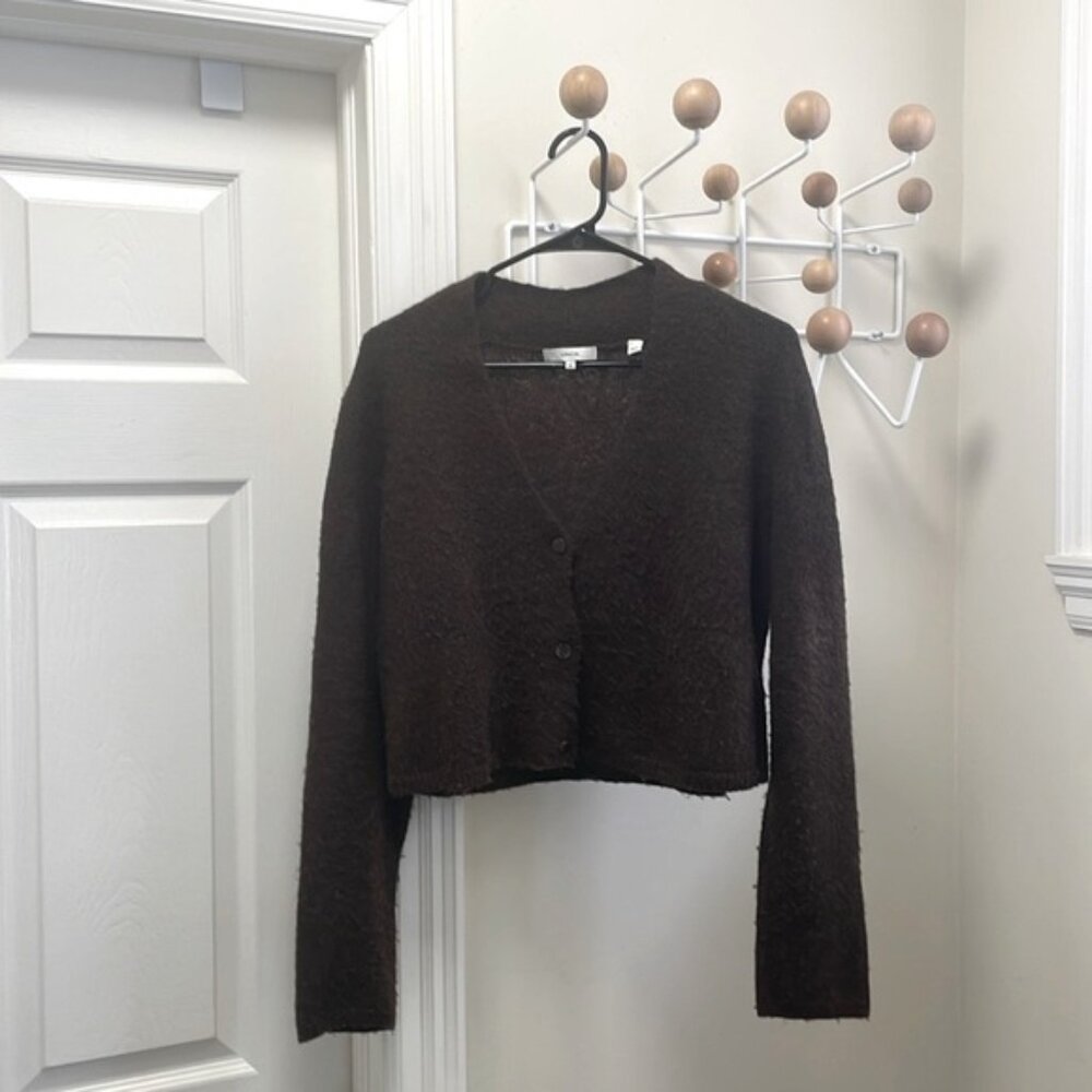 Vince Classic Alpaca Blend Button Down Cardigan Brown